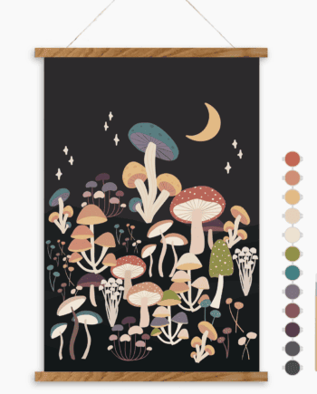 Night Mushrooms Meditative Art Paint By Numbers Kit + Magnetic Frame