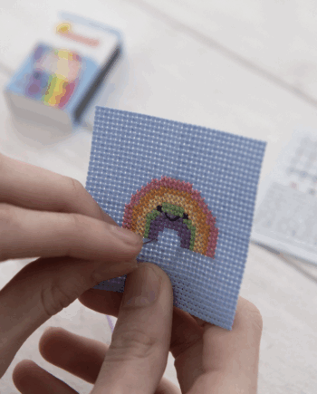 Kawaii Rainbow Arc Mini Cross Stitch Kit in a Matchbox