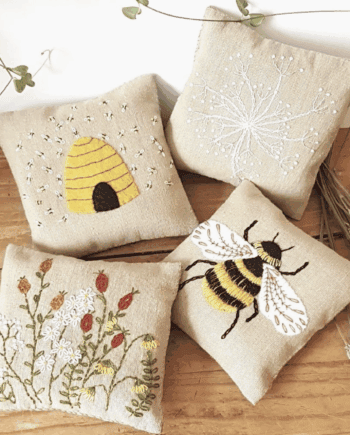 Linen Lavender Bags Embroidery Kit - Bees