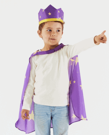 Silk Cape & Crown Set - Purple with Stars